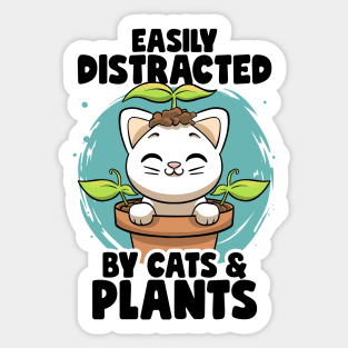 Easily Distracted By Cats & Plants Gardening Garden Botanic Sticker